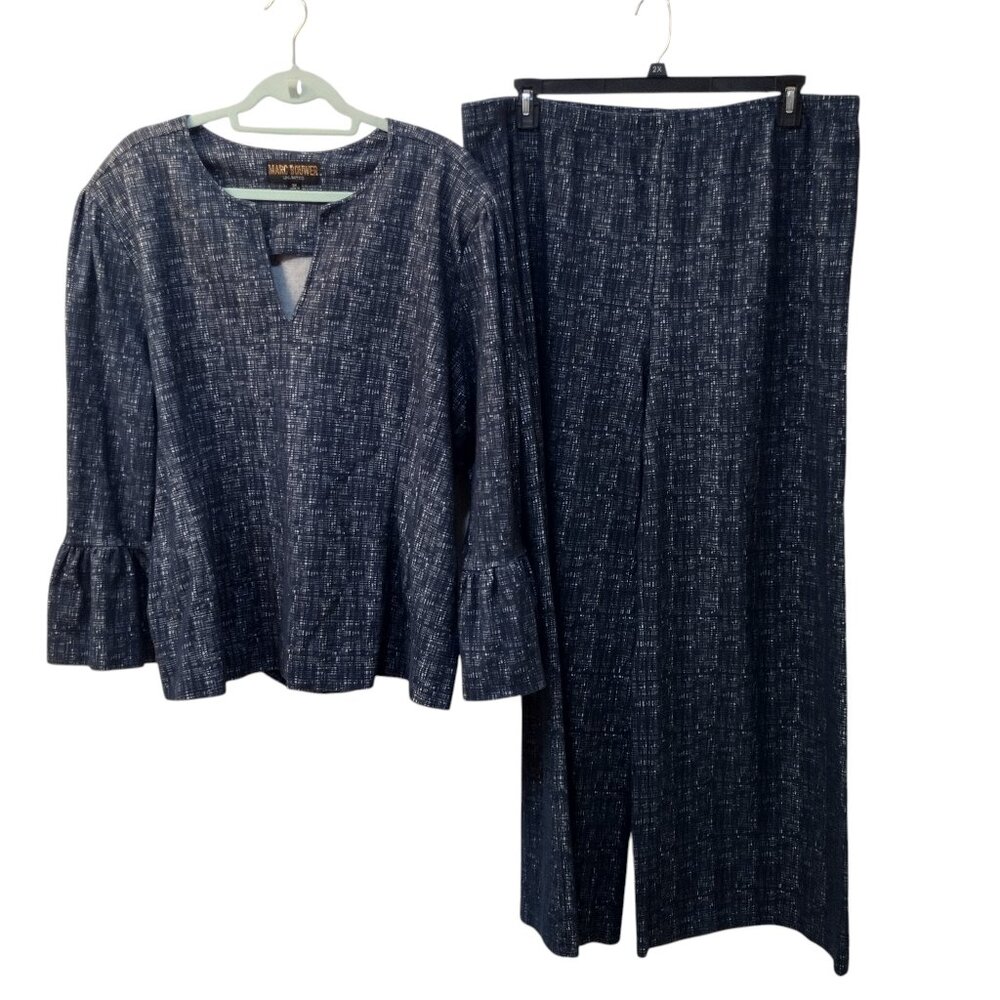 Marc Bouwer Navy Tweed Pantsuit Two-Piece Set